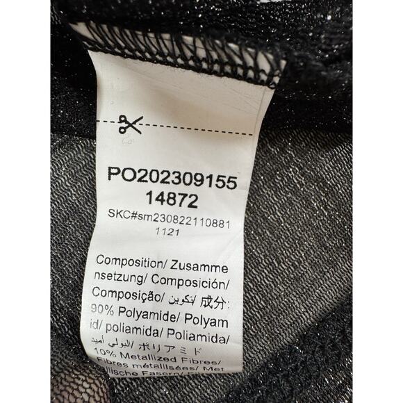 Sheer Shimmer Mesh Long Sleeve Top Womens M Black Oversized Crew EDM Rave Y2K - Picture 9 of 11